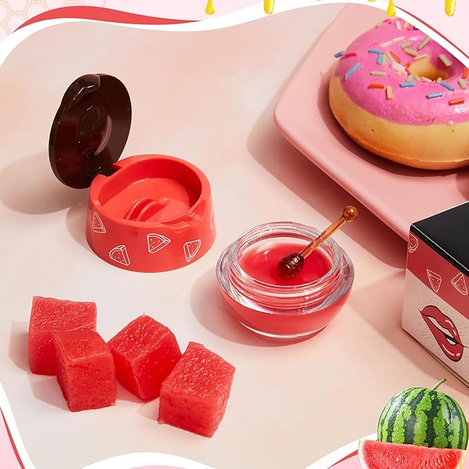 12 Pcs Bee Lip Balm Honey Pot with Brush Propolis Lip Mask Overnight, Moisturizing Hydrating Lip Sleeping Mask Prevention Dry and Cracked(Honey+Strawberry+Watermelon)