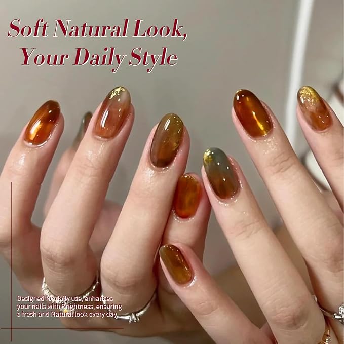 Born Pretty Jelly Gel Nail Polish, Sheer Transparent Crystal Gel Nail Polish, Christmas Brown Red Orange Green Blue Fall Winter Soak off Nail Polish Manicure DIY Home Salon Christmas Gift 7ml 6colors