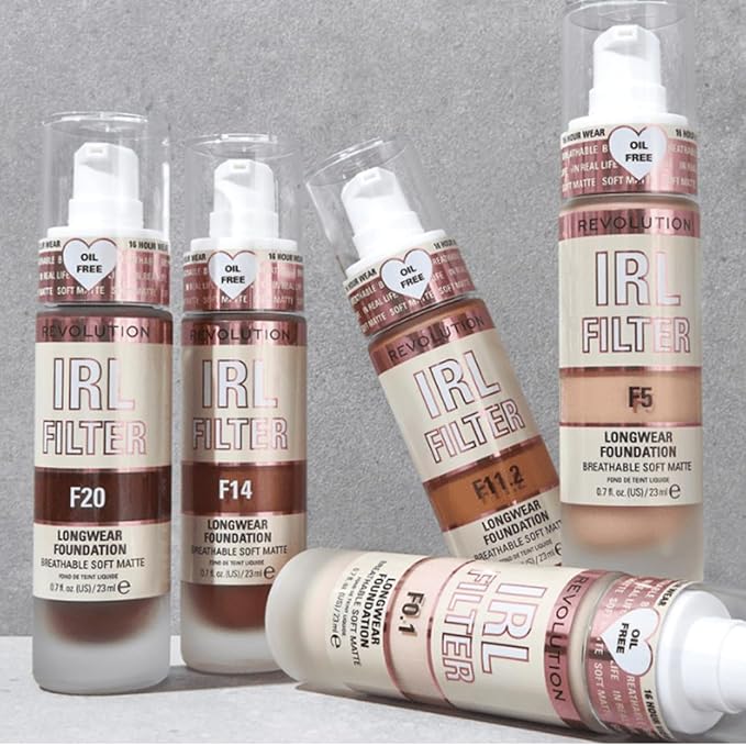 Revolution Beauty, IRL Filter Longwear Foundation, Soft & Breathable Formula, Medium to Full Coverage, Matte Finish, F12, 0.7 Fl. Oz