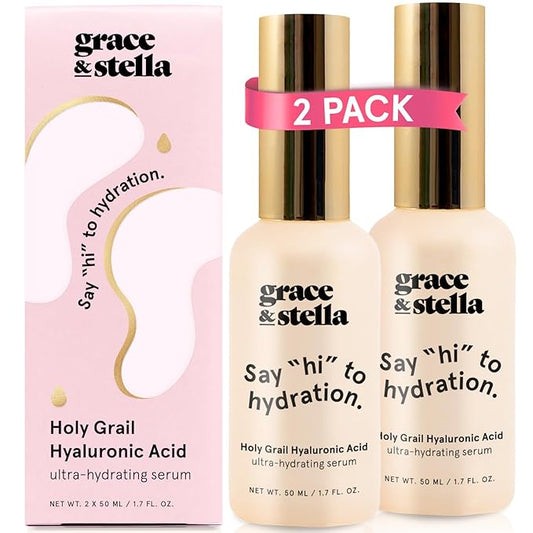 grace & stella Award Winning Hyaluronic Acid Face Serum (50ml/1.7 fl oz) Removes Fine Lines & Wrinkles, Hydrating Hyaluronic Acid Serum for Face, Acido Hialuronico for Women - Vegan Skincare (2-Pack)