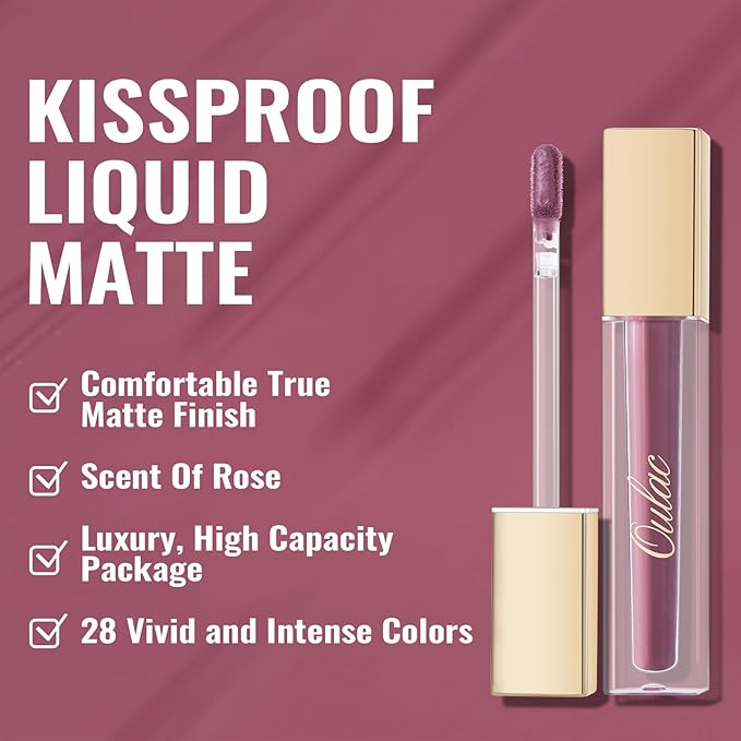 Oulac Matte Liquid Lipstick Mauve Pink Lip Gloss for Women, Long Lasting Lipstick Waterproof, No Transfer, Creamy High Pigmented Formula with Rose Oil, Vegan & Cruelty-Free, M13