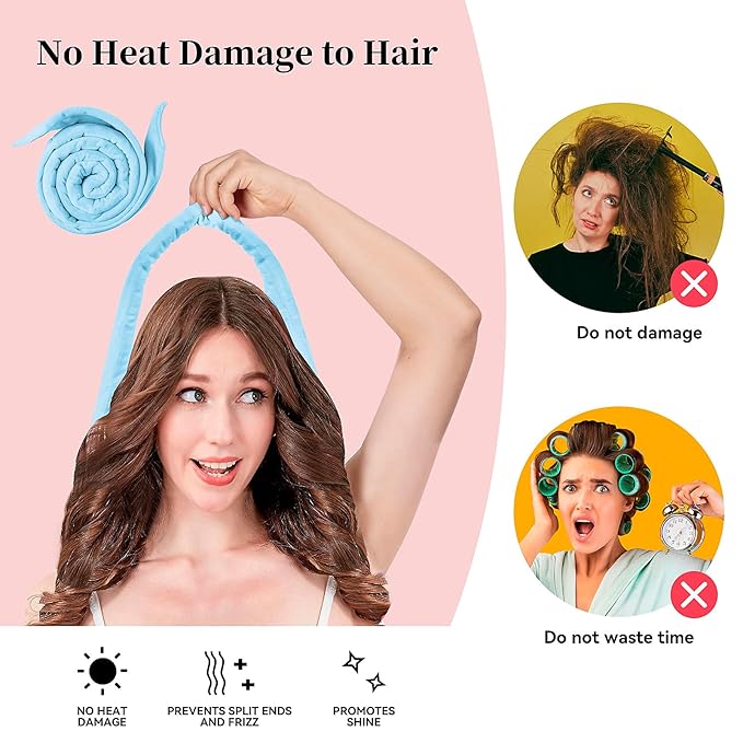 Heatless Curling Rod Headband, Upgraded 60" Extra Long Heatless Curls Headband Soft Hair Curlers to Sleep In Hair Rollers No Heat Curls (Blue)