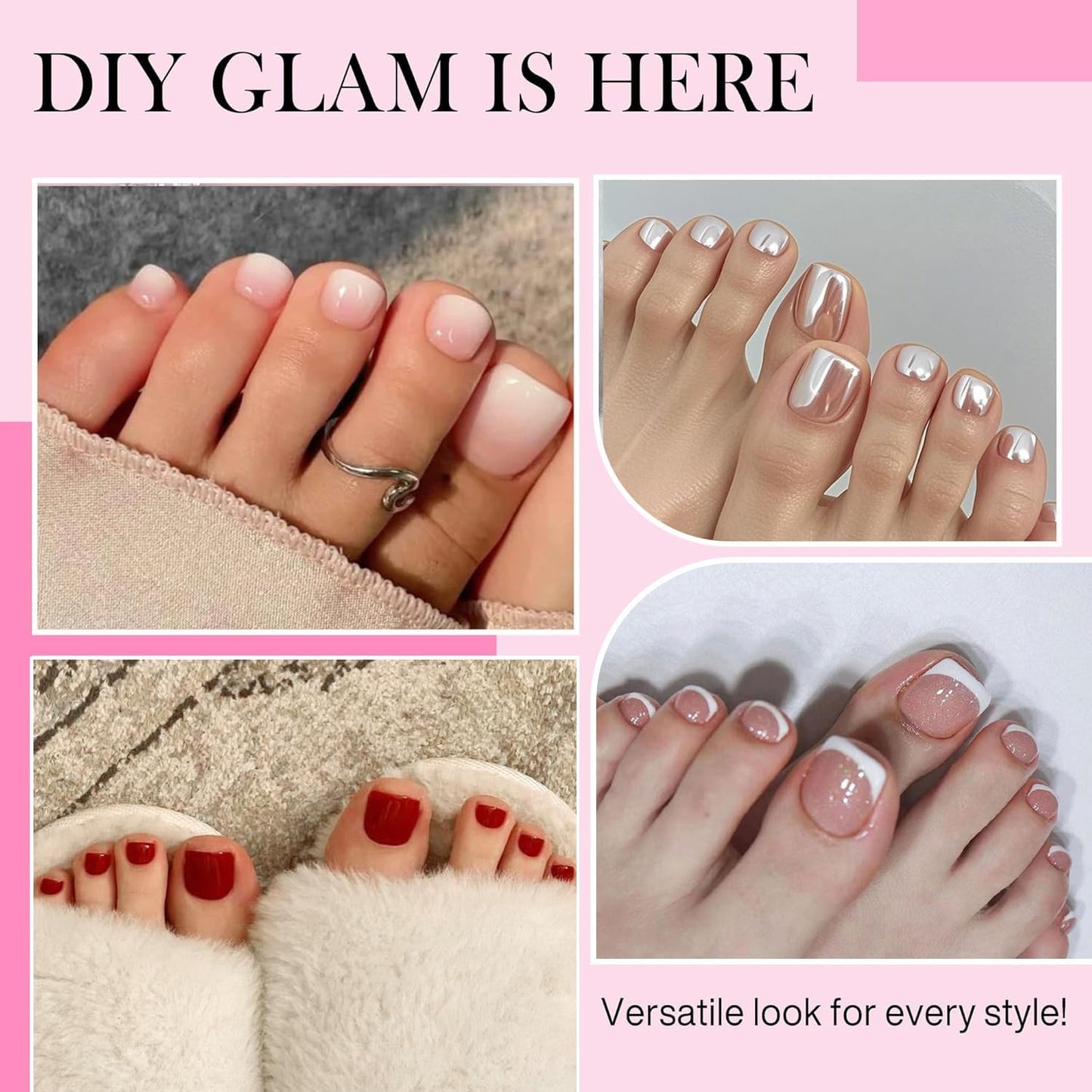 504pcs Toe Nail Press Ons: Squavol Toe Nail Tips Full Cover Fake Toenail, 15 Sizes Square Round Oval Press on Toenails for Women Big Wide Nail Extensions Home DIY Salon