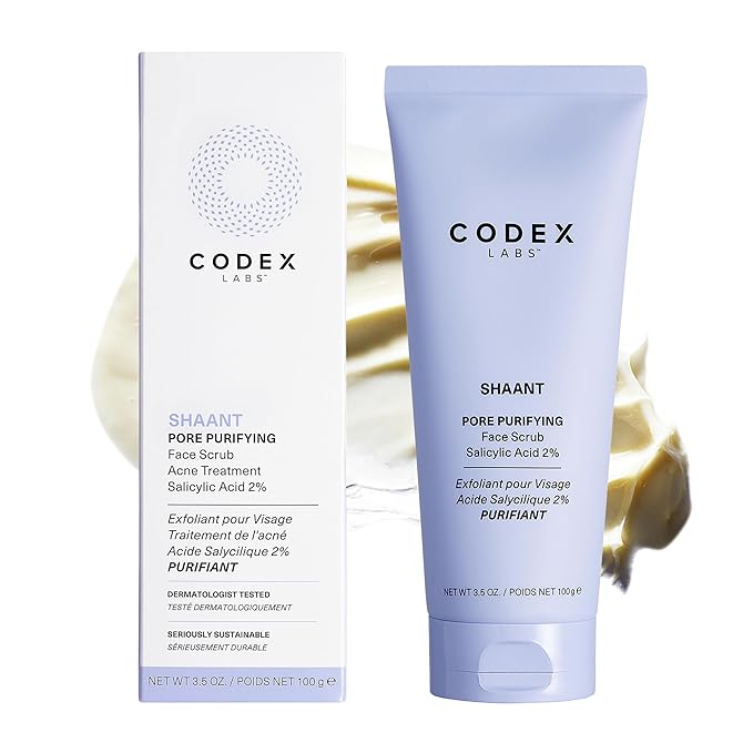 Codex Labs Shaant Pore Purifying Face Scrub - Oil Control Pore Minimizer Exfoliator - For Acne Prone, Oily Skin, All Skin Types - With 2% Salicylic Acid - Cruelty-Free, Vegan Skincare (100g)