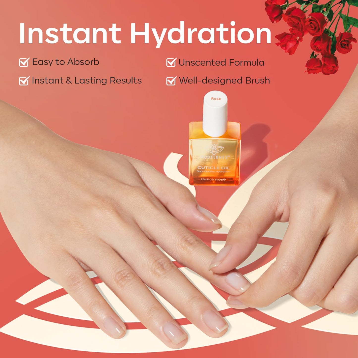 modelones Cuticle Oil for Nails Rose Nail Oil for Growth and Strength Nail Growth Oil Cuticle Care Quick Dry Nail Care Moisturize and Strengthen Damaged Nails 15ml 0.5Fl Oz