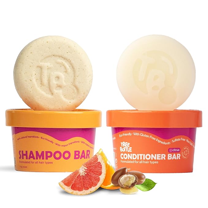 Vitamin B5 Shampoo & Conditioner Bar Set Bundle – Citrus Essential Oils + Argan Oil – Volumizing, Nourishing & Strengthening – Sulfate & Paraben Free – 7.8oz