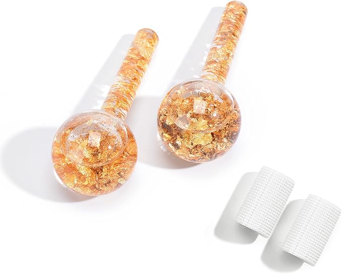 Ice Cryo Sticks Facial Globe with Golded Essence- 2PC Cooling Globes for Cold or Hot Skin Massagers, Face Globe for Skin Care Routine