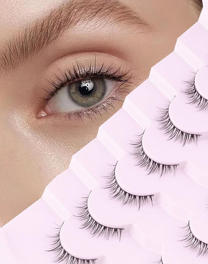 Onlyall Natural Lashes Short Eyelashes Wispy Lashes Natural Look Soft False Eyelashes False Eye Lashes Faux Mink Eyelashes 7 Pairs D2