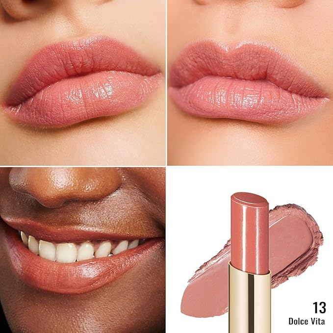 Oulac Moisturizing Shine Pink Peach Lipstick for Women - 2 in 1 Pink Peach Glossy Tinted Lip Balm, Hydrating Winter Lipstick for Dry Lips,Shine Juicy Finish Vegan 2.2g/0.07oz (G13)