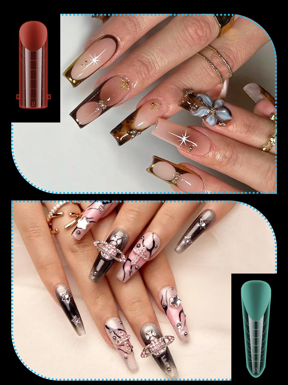 EBANKU Dual Nail Forms for Poly Extension Gel, 96 PCS Colorful Nail Molds Reusable Nail Extension Forms for Builder Gel Manicure Design Salon DIY-12 Sizes