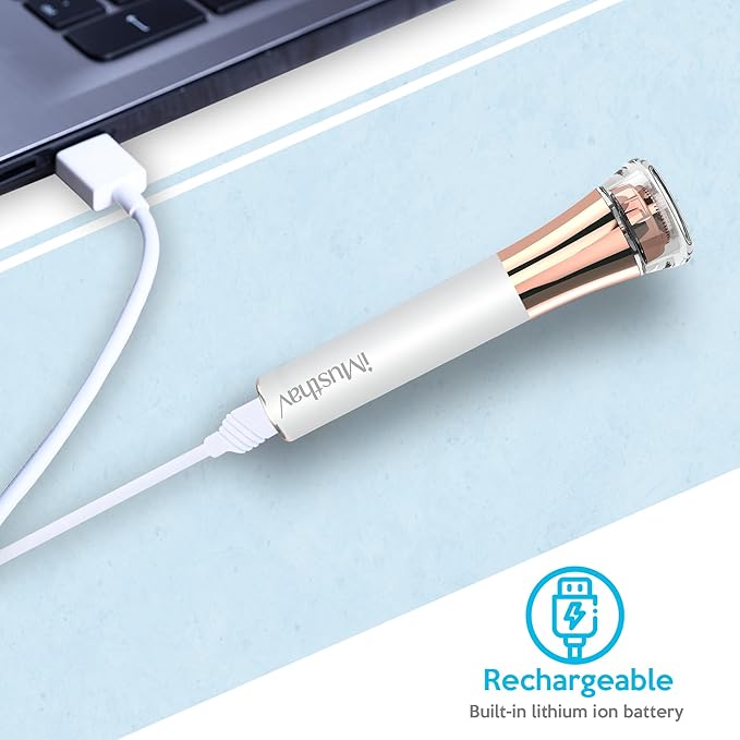 Facial Hair Remover for Women Painless Flawless Electric Razor Epilator Trimmer Shaver with 18K Gold-Plated, 16mm Dual Ring Floating Head, USB Rechargeable, 360° LED for Face Lip Hair Removal