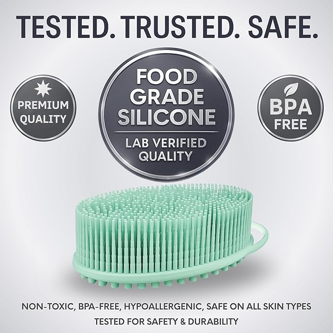 Avilana Silicone Body Scrubber – Gentle Shower Brush & Loofah Alternative- Food Grade & Lab Tested – Fast-Drying, Hygienic, BPA-Free Silicone Body Gentle Exfoliator (Green, Massage)