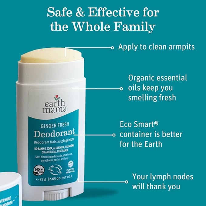 Earth Mama Ginger Fresh Deodorant | Safe for Sensitive Skin, Pregnancy and Breastfeeding, Contains Organic Ginger and Lime, No Baking Soda or Aluminum, 2.65-Ounce (2-Pack)