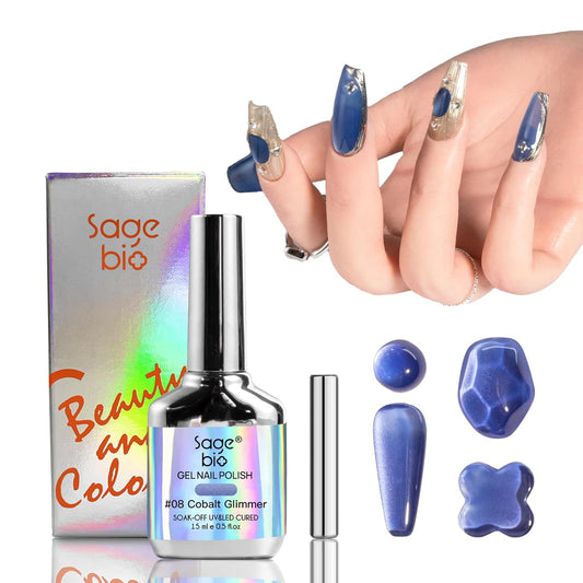 High-Density Cat Eye Gel Nail Polish with Magnet Stick, 15ml Dopamine Color Palette, Magnetic Effect Gel for DIY Manicure, Multiple Color Options - Cobalt Glimmer