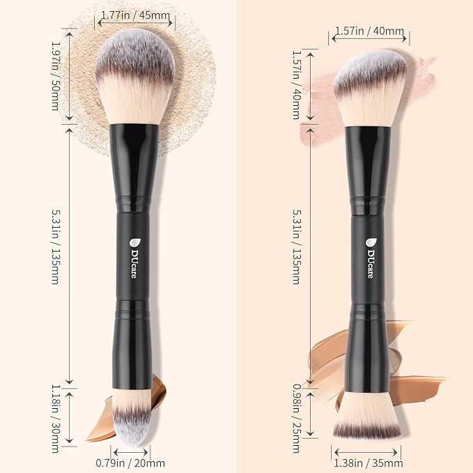 DUcare Makeup Brushes Duo End Foundation Contour Powder and Buffer Brush Bronzer Double Makeup Brush Set 2Pcs black