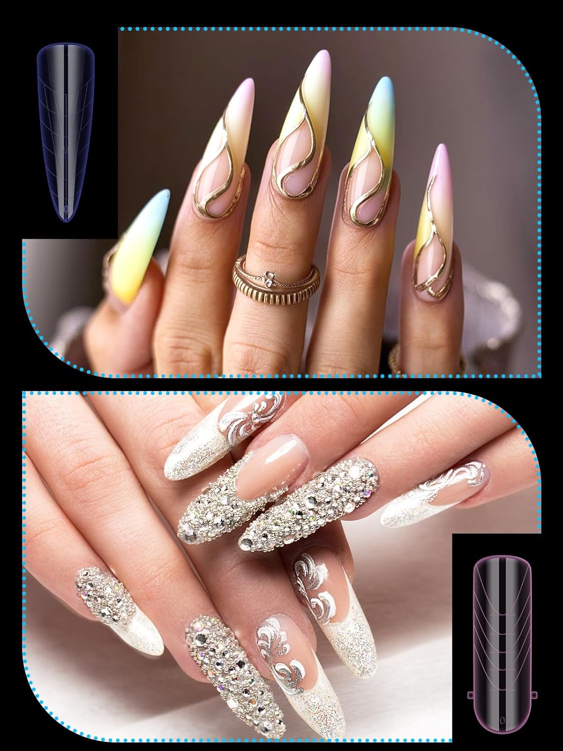 EBANKU Dual Nail Forms for Poly Extension Gel, 96 PCS Colorful Nail Molds Reusable Nail Extension Forms for Builder Gel Manicure Design Salon DIY-12 Sizes