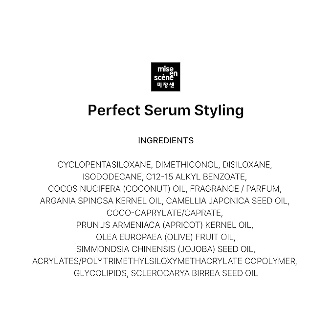 Mise En Scene Perfect Styling Serum for Heat Damage Protection - Hair Serum for holding Bounce, Hair Essence for Long Lasting Curl, Powdery Scent, with Argan Oils, 2.70 fl. Oz