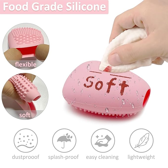 Silicone Travel Make-up Brush Holder with Cleaner Mat Pad, Organizer Case Covers for Foundation Eye Lip Brushes Storage Cleaning, Gift for Women Girl-friend Mother Wife, 3-Pcs Large + 5 Small, Pink