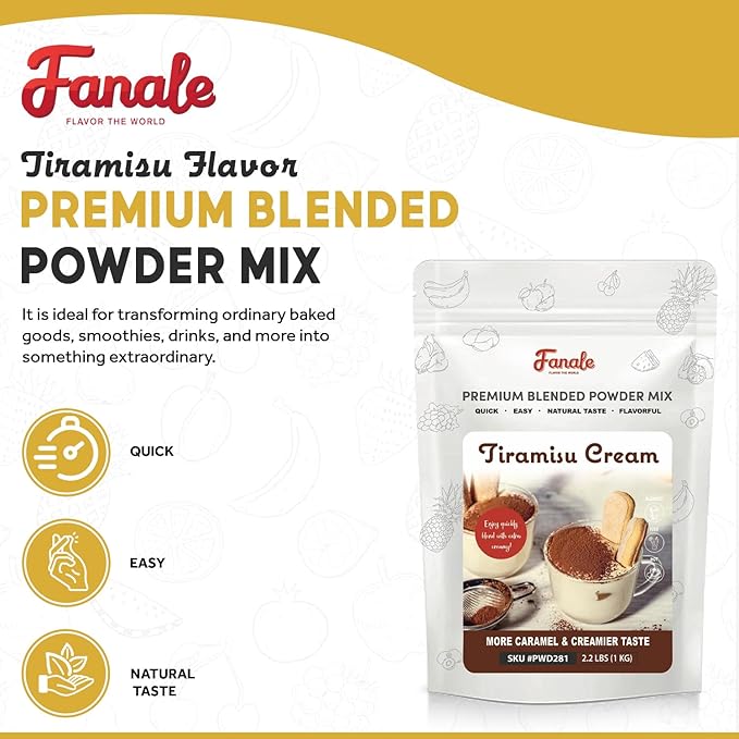 Fanale Premium Tiramisu Flavor Powder | Bubble Tea Flavoring Powder | Perfect for Baking, Smoothies, and Drinks - 2.2 lb 1kg | PWD281