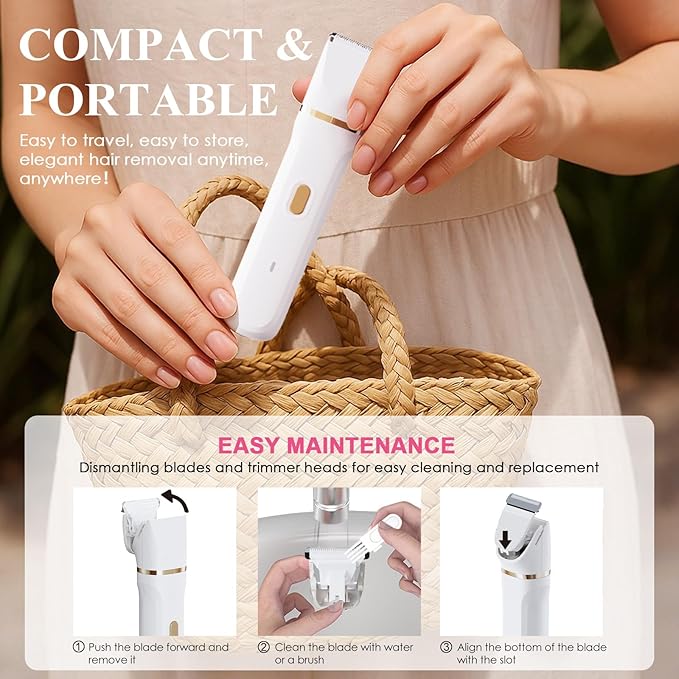 Bikini Trimmer for Women - 5 in 1 Painless Electric Razors for Ladies Pubic Facial Nose Body Leg Hair Removal, Waterproof Electric Shaver for Women Private Area Sensitive Skin,Personal Hair Trimmer