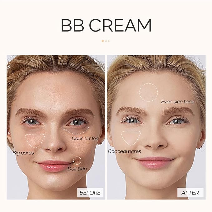 KWOLYKIM 2PCS Hydrating Makeup BB Cream, Tinted Moisturizer Face Makeup BB Cream Foundation Waterproof Concealer Clean Brighten Color Correcting Cream Nude Makeup Long Lasting for All Skin(Ivory)