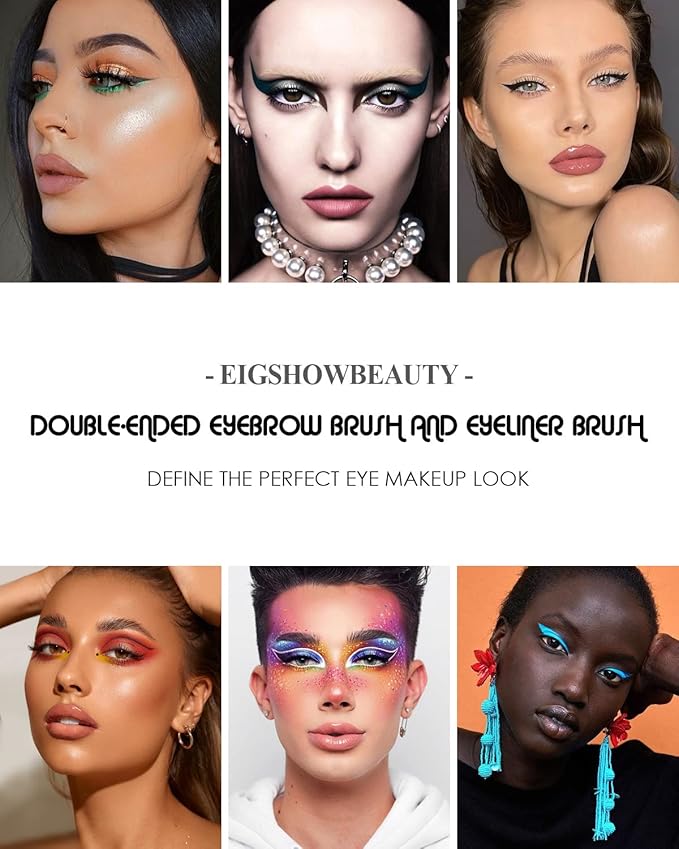 Eyebrow Brush & Eyeliner Brush, EigshowBeauty Double-Ended BrushesOne Brush For 2 Uses - Black (D104)