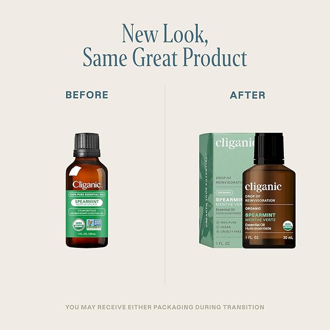 Cliganic Organic Spearmint Essential Oil, 1oz - 100% Pure Natural Undiluted, for Aromatherapy | Non-GMO