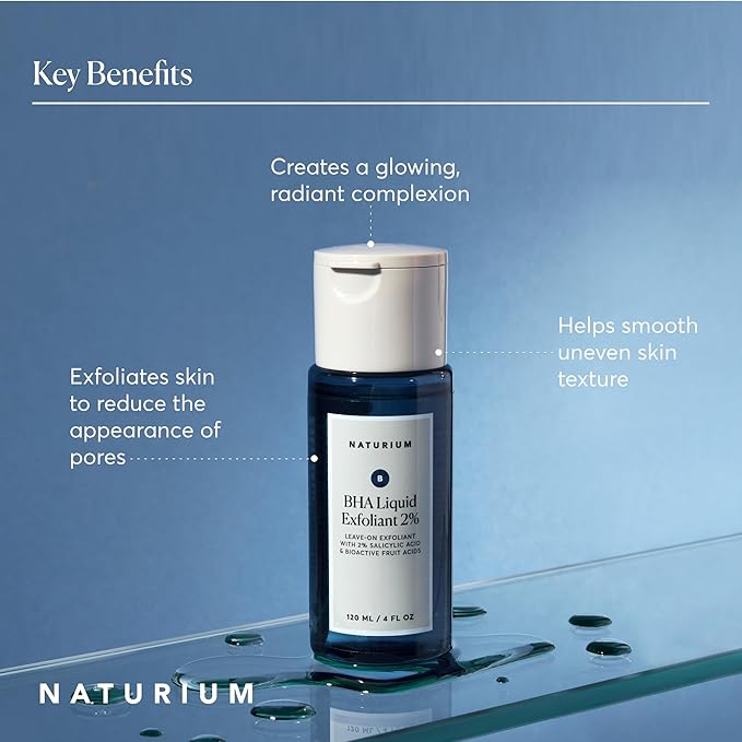 Naturium BHA Liquid Exfoliant 2%, Leave-on Face & Skin Care Exfoliating Pore Treatment, with Salicylic Acid & Bioactive Fruit Acids, Packaging May Vary, 4 oz