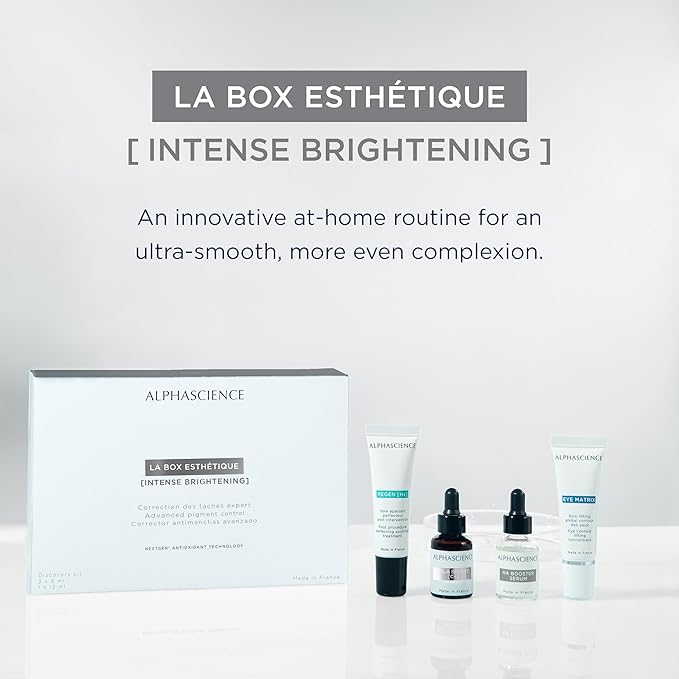 ALPHASCIENCE La Box Esthetique [Intense Brightening] Discovery Kit - MELA BRIGHT [C+], REGEN [HX], HA BOOSTER, & EYE MATRIX - Helps Reduce Look of Dark Spots & Scars - Moisturizing & Soothes - 1 Kit