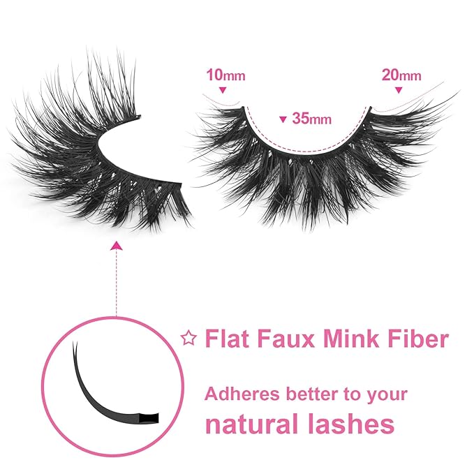 Lashes Flat Faux Mink Eyelashes 20mm Long False Eyelashes Dramatic Cat Eye Eyelashes Wispy 3D Crossed Thick Fox Eyelashes Extensions Strip Lashes Pack by Kiromiro