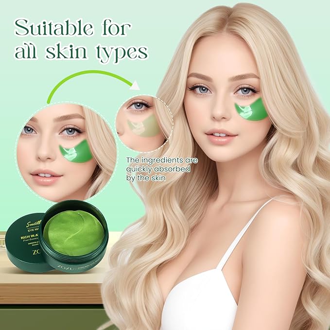 60 Pack Avocado Extract Eye Masks,Hyaluronic Acid Augenpads,Moisturising Eye Mask,Remove Dark Circles,Tear Bags,Wrinkles,Puffiness,Suitable for All Skin Types
