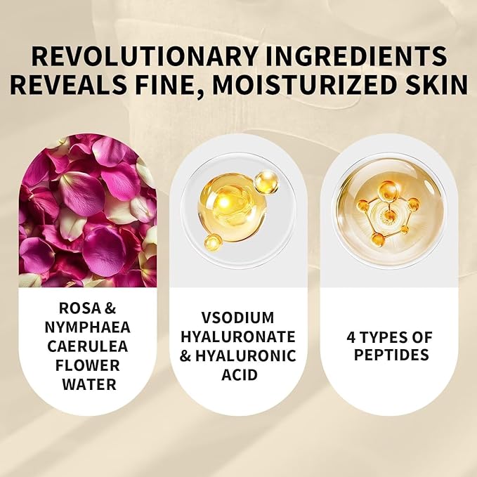 Firming and Moisturizing Sheet Face Masks ((Pack of 10)) with Hyaluronic Acid and Peptides, Reduce Fine Lines and Wrinkles, Hydrating & Anti-Aging Spa Face Mask, Facial Skin Care