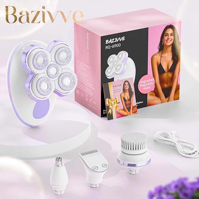 Electric Razors for Women - Upgraded Magnetic Electric Shaver for Women, Cordless Painless Hair Remover for Legs Bikini Face, Lady Trimmer for Sensitive Skin, Detachable and Waterproof, Grape