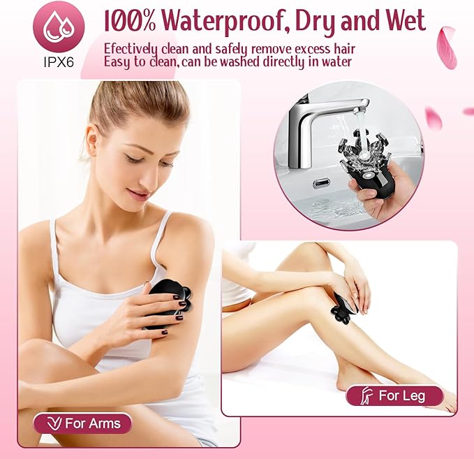 Electric Razors for Women,7D Gifts for Women,Cordless Electric Shaver with Detachable Head Wet/Dry Facial Hair Remover for Legs Painless Water Resistant (Black)