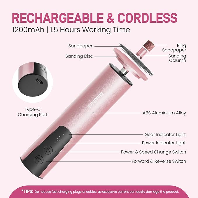 Electric Foot Callus Remover, 2 in 1 | 6 Speed Adjustable Foot File Nail Grinder with Sandpaper Disks, Professional Sander Pedicure Tool for Feet Dead Skin, Self Care Gifts for Women Mom Lover Friends