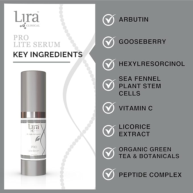 Lira Clinical PRO Lite Serum – Discoloration Correcting Face Serum for Women – Dark Spot Remover with Vitamin C & Hyaluronic Acid – Pore Tightening & Hydrating Skincare – Professional Facial Care