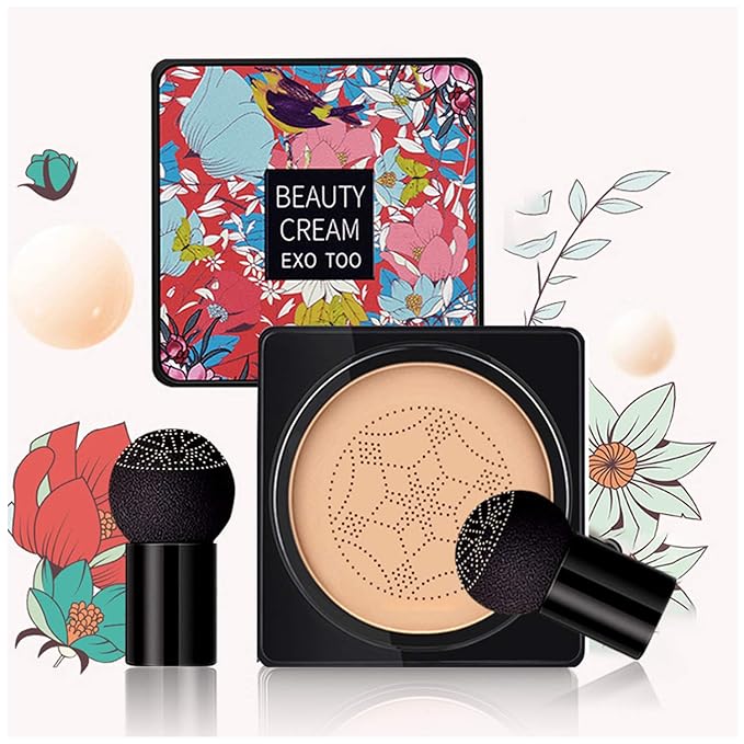 Mushroom Head Air Cushion CC Cream Foundation, Beauty Cream Exo Too BB Cream, Moisturizing, Long Lasting, Matte Concealer, Light Weight, WaterProof Liquid Foundation with 2PCS Mushroom Head
