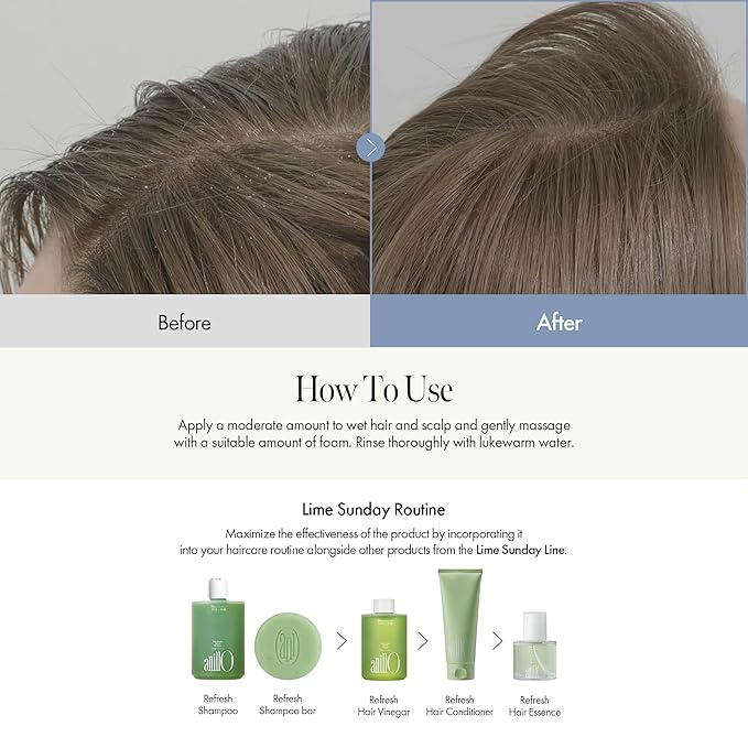 Lime Sunday Refresh Hair Vinegar with Vitamin C, Vinegar, Green Mint for Deep Cleansing Oily Scalp and Reducing Oil Production, Lime Citrus Scent, Silicone, Sulfate & Paraben Free (200ml / 6.76 fl.Oz)