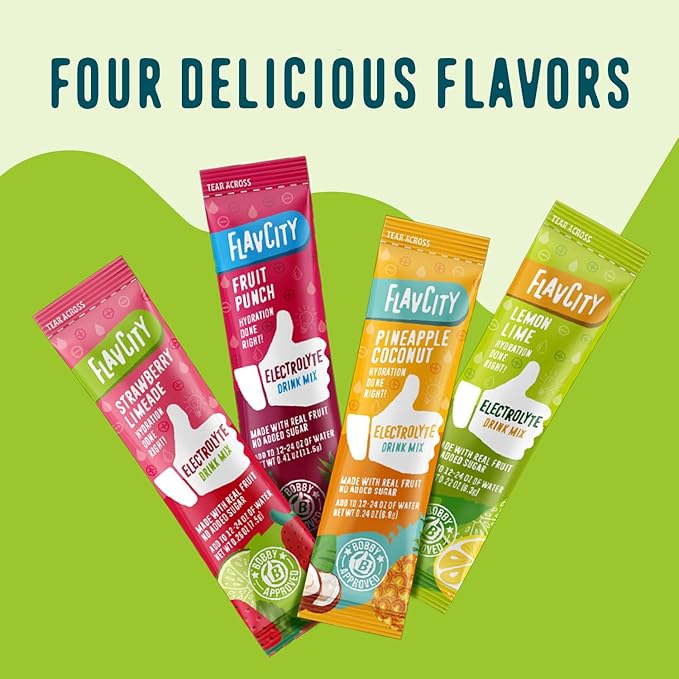 FlavCity Lemon Lime Electrolytes Powder Packets - 28 Hydration Packets - No Added Sugar - Hydration Powder with Real Fruit & Unrefined Sea Salt - Keto & Gluten-Free (28 Stick Packs)