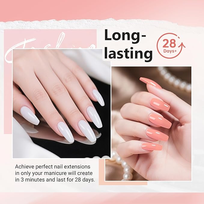 JEWHITENY Poly Nail Gel Set Clear Pink White Poly Extension Gel With Base Coat Top Coat Slip Solution French Manicure Need U V Lamp Curing for Finger Art and Home DIY