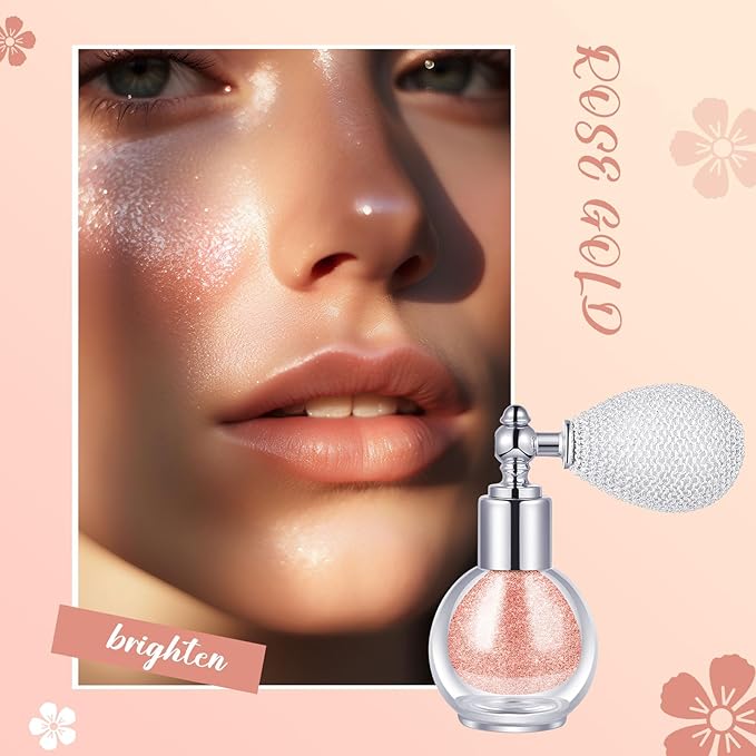 3 Pcs Glitter Spray for Hair and Body, Highlighter Shimmering Spray Powder High Gloss Body Glitter Spray Sparkle Powder for Face Body Cosmetic, Champagne, Pearl White, Bronze Color