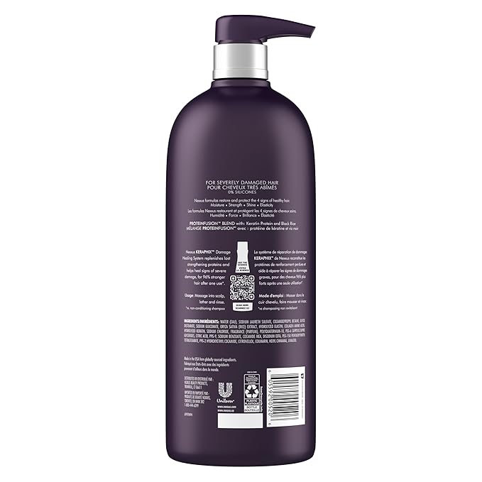 Nexxus Keraphix Shampoo With ProteinFusion for Damaged Hair Keratin Protein, Black Rice, Silicone-Free 33.8 oz