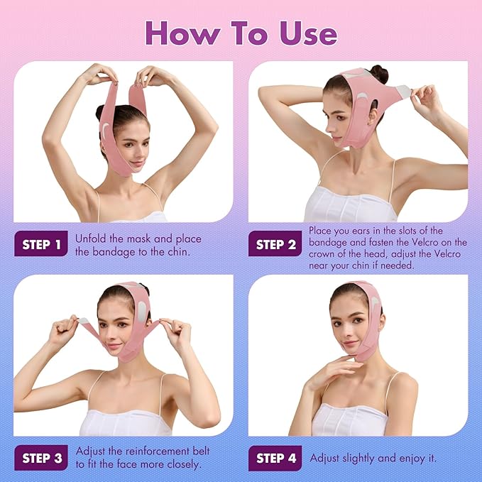 Face Slimming Strap, Double Chin Reducer Band, Graphene V-Line Mask Chin Up Mask V Shaped Face Mask Chin strap for sleeping, V-Line Lifting Mask for Women, Pink, Medium