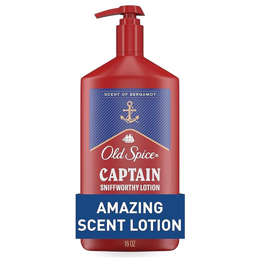 Old Spice Hand, Face & Body Lotion for Men, 24/7 Lightweight Moisturization with Amazing Scent, Instant Absorption, For All Skin Types, Captain with Bergamot Scent, 16 oz