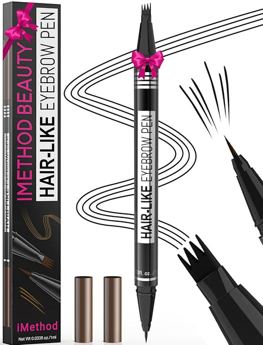 iMethod Microblading Eyebrow Pen - Eyebrow Pencil Magical 2-in-1 Dual-Ended Eye Brow Pencils for Women with 4-Fork-Tip & Ultra Precise Brush-Tip Create Natural Hair-Like Brows, Last All-Day, Black