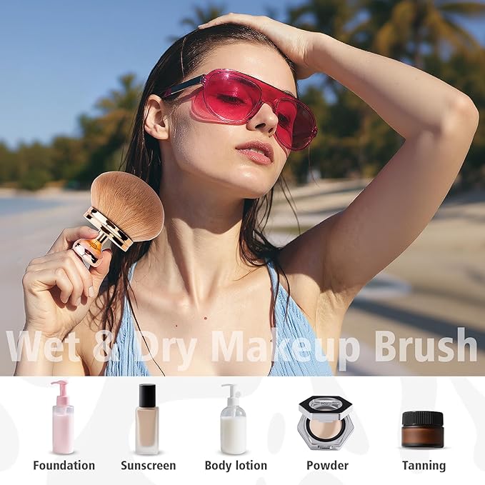 Self Tanning Brushes- Blend & Blur Extra Large Body Makeup Brush & Tanning Mitt, 2 Pcs, Kabuki Body Brush Applicator for Tan, Foundation, Self Tanner Glove for Application, Mousse, Lotion (Rose Gold)