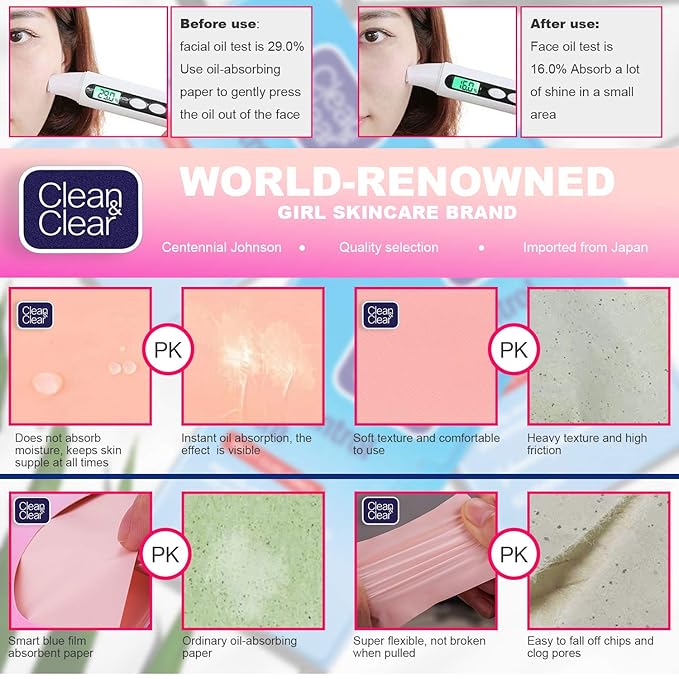 Oil Control Film Replacment for Clean & Clear Oil-absorbing Sheets,3 Pack (Grapefruit Fragrance) Oil Blotting Sheets For Face,Makeup Friendly High-performance Handy Face Blotting Paper for Oily Skin