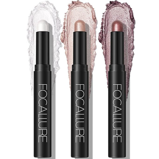FOCALLURE 3 Pcs 2 in 1 Eyeshadow and Eyeliner Pen, Shimmer Eye Shadow Pencil, High Pigmented Eyeshadow, Highlighter Eye Liner, Multi-Dimensional eyes Look, FA38-11116-123