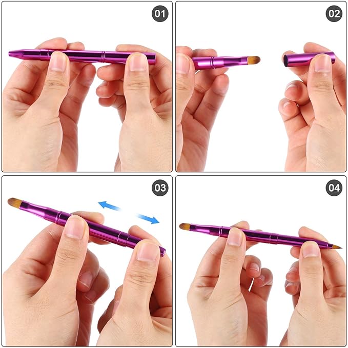 Retractable Dual End Lip Brush Concealer Brush with Cap, Lipstick Eyeshadow Foundation Makeup Brushes Gold, Black, Purple