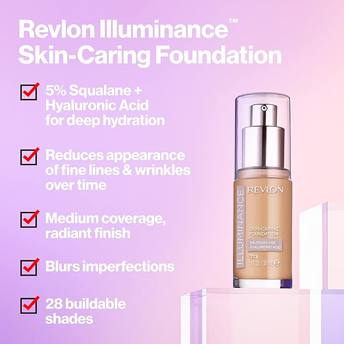 Revlon Illuminance Skin-Caring Liquid Foundation, Hyaluronic Acid, Hydrating and Nourishing Formula with Medium Coverage, 601 Soft Nutmeg (Pack of 1)